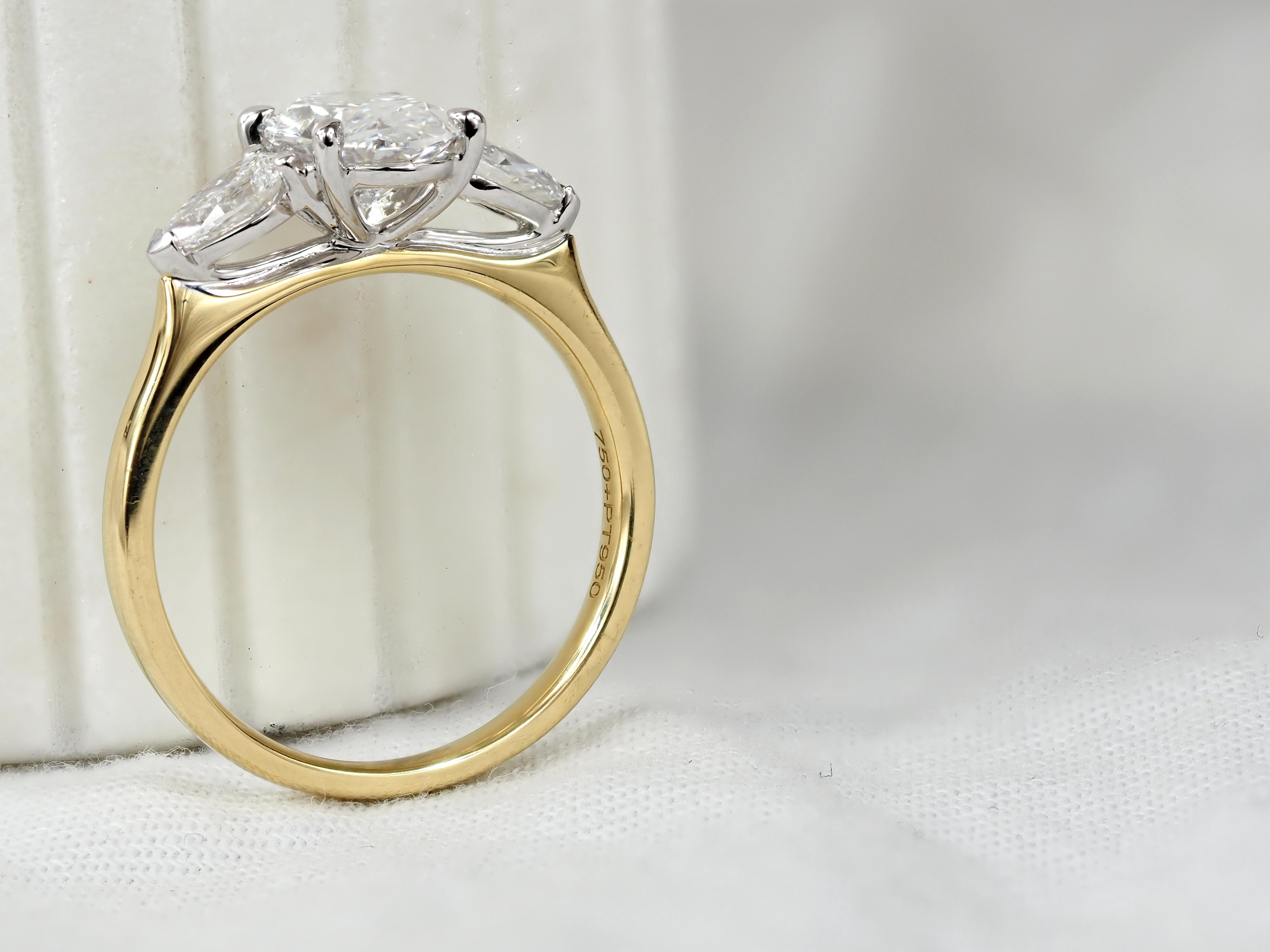 18ct Yellow Gold and Platnium Oval and Pear Lab-Grown Diamond Engagement Ring, 1.20ct Centre