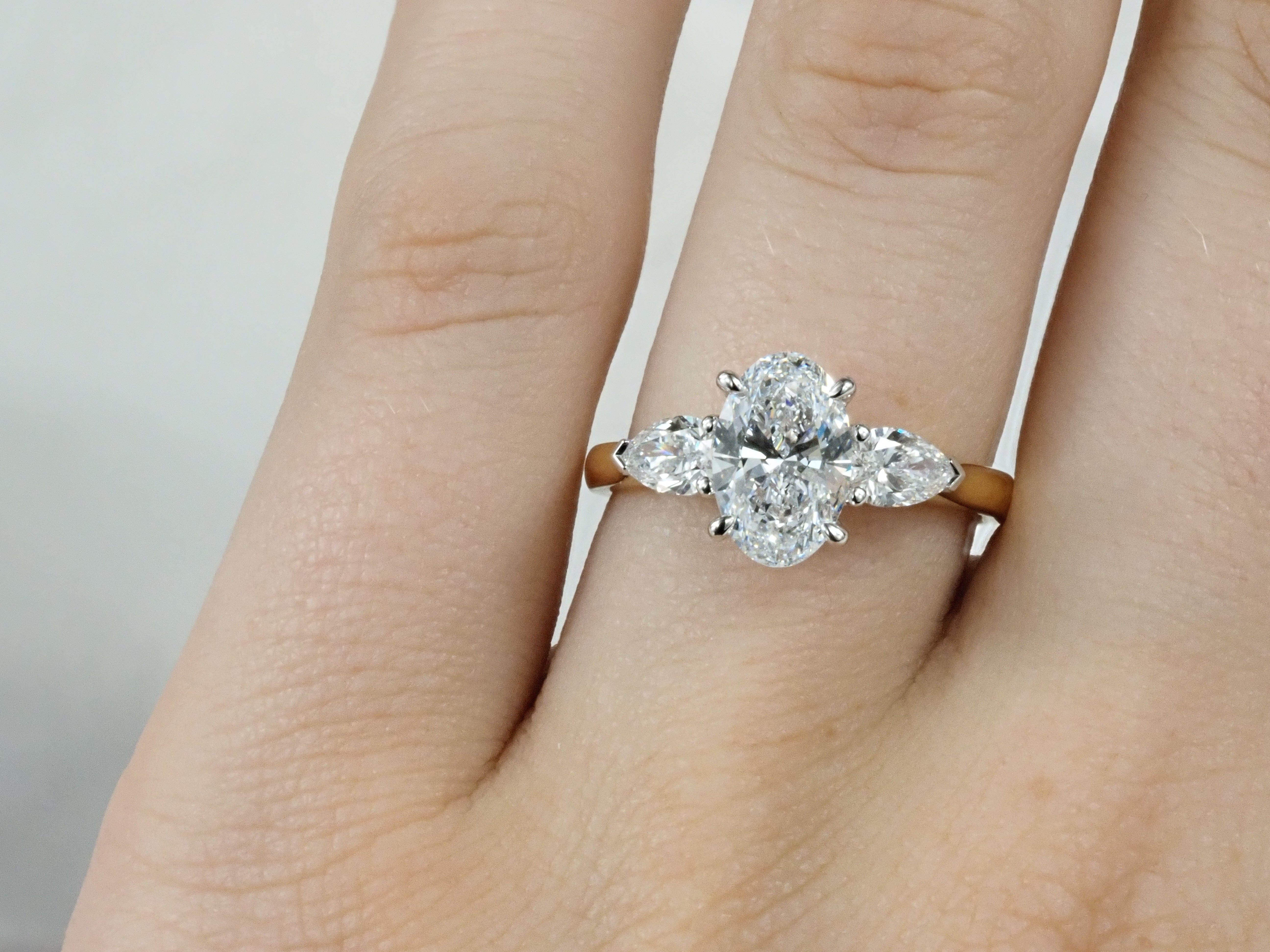 18ct Yellow Gold and Platnium Oval and Pear Lab-Grown Diamond Engagement Ring, 1.50ct Centre