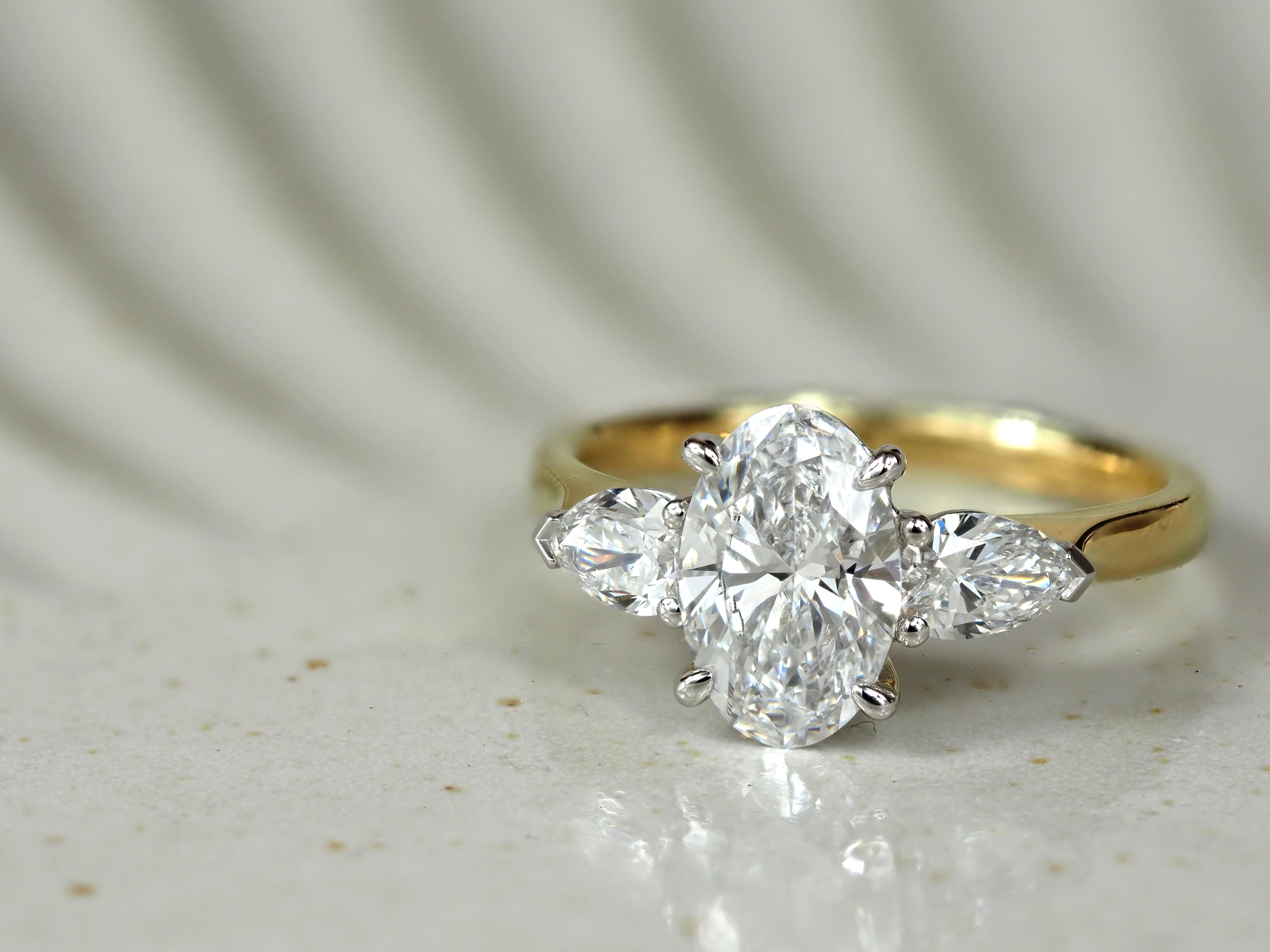 18ct Yellow Gold and Platnium Oval and Pear Lab-Grown Diamond Engagement Ring, 1.50ct Centre