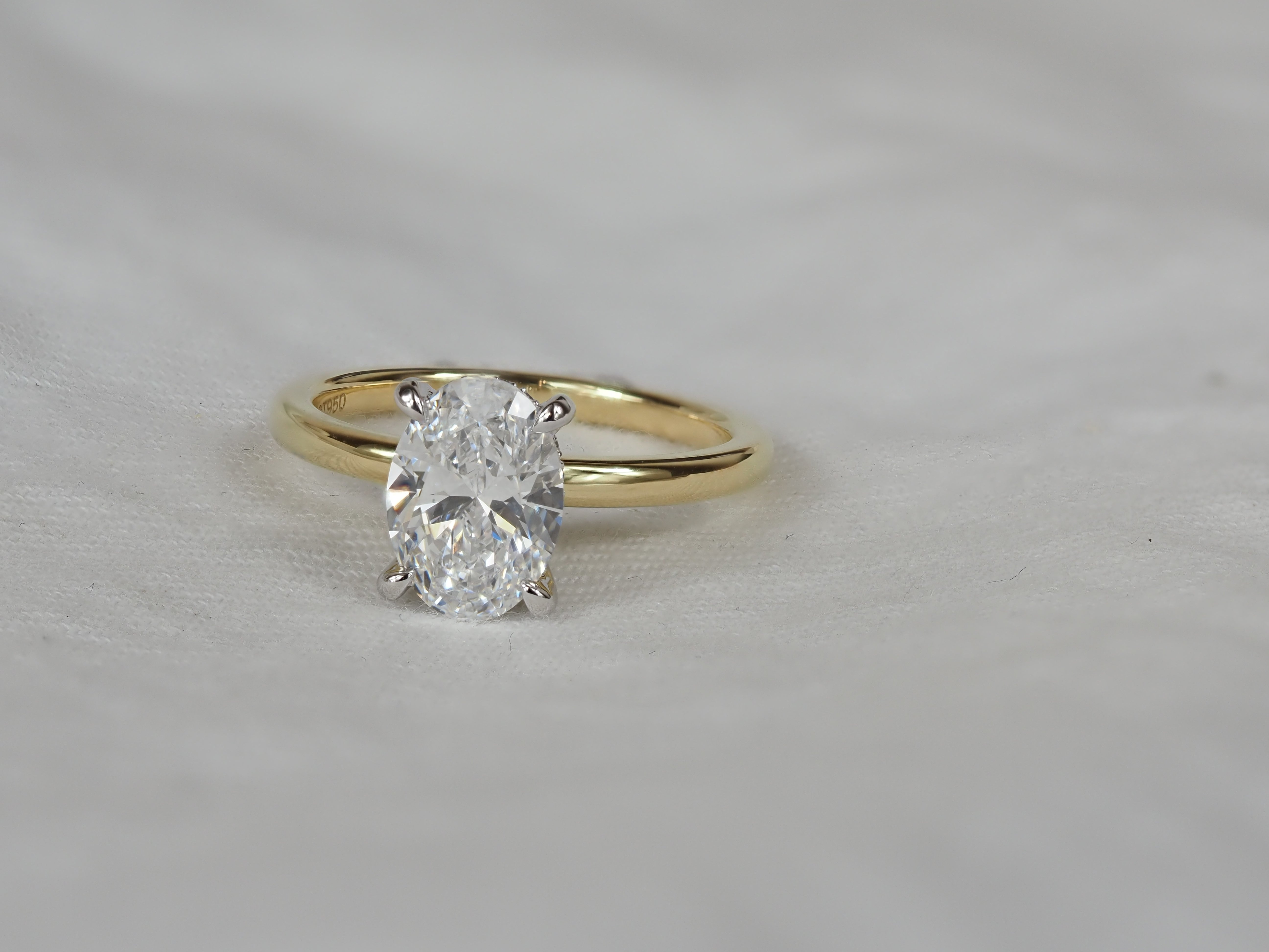 18ct Yellow Gold and Platinum Oval Lab-Grown Diamond Engagement Ring, 1.91ct Centre