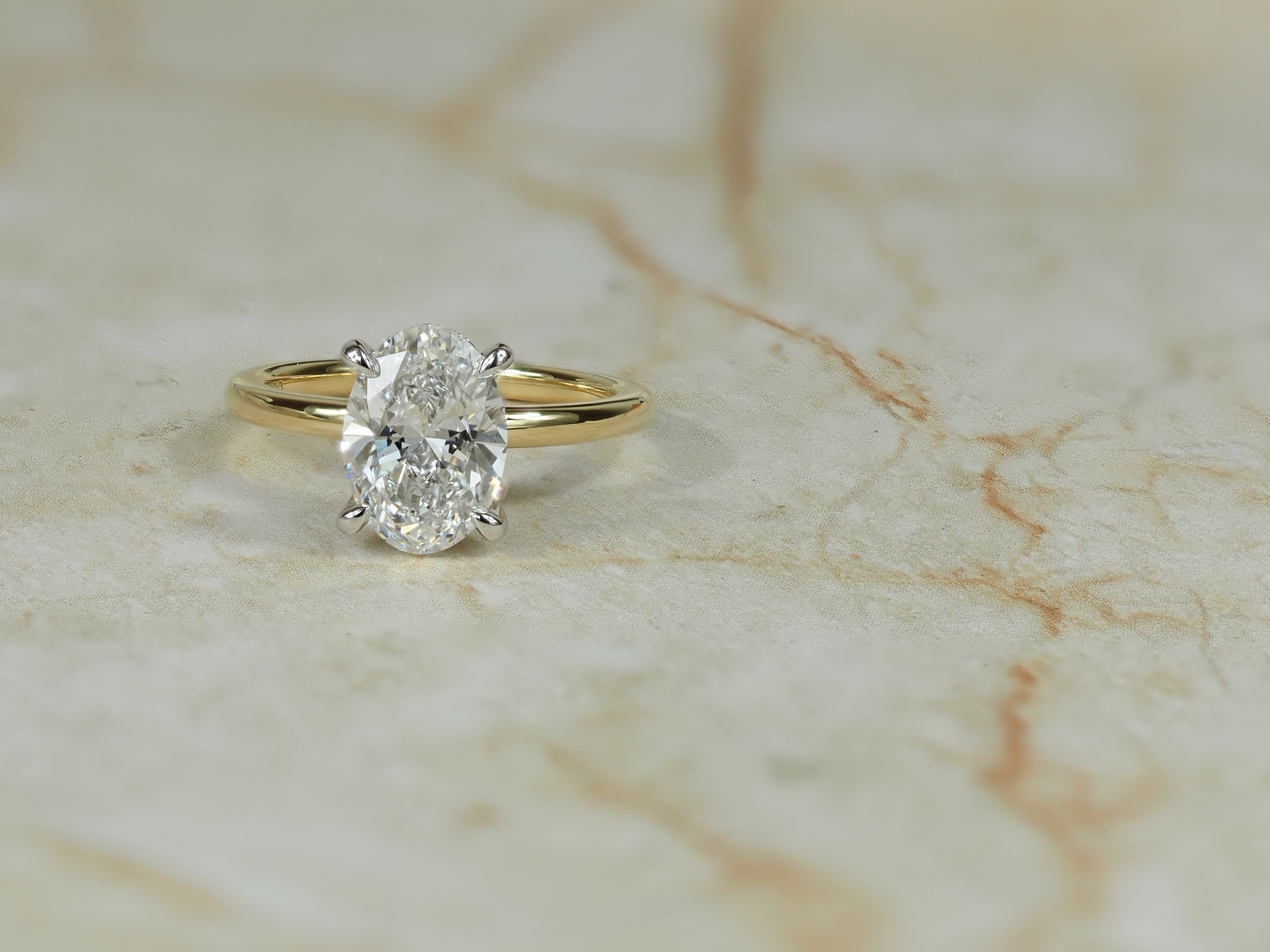 18ct Yellow Gold and Platinum Oval Lab-Grown Diamond Engagement Ring, 2.45ct Centre