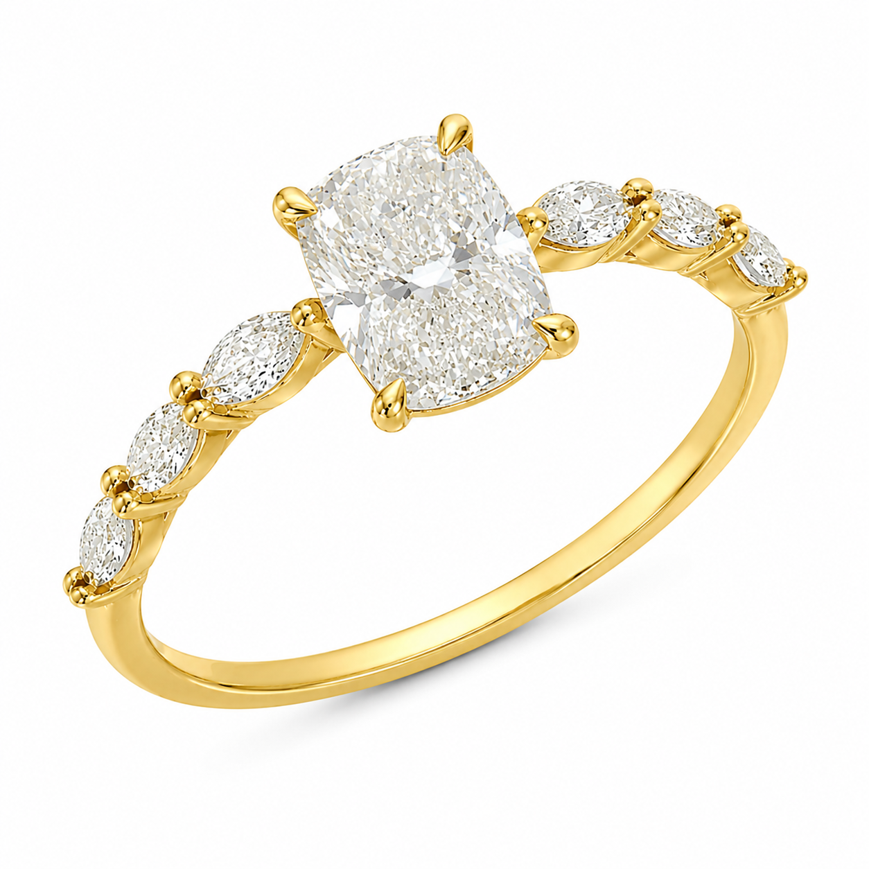 18ct Yellow Gold Lab-Grown Diamond Cushion Cut Engagement Ring, 2.33ct Centre