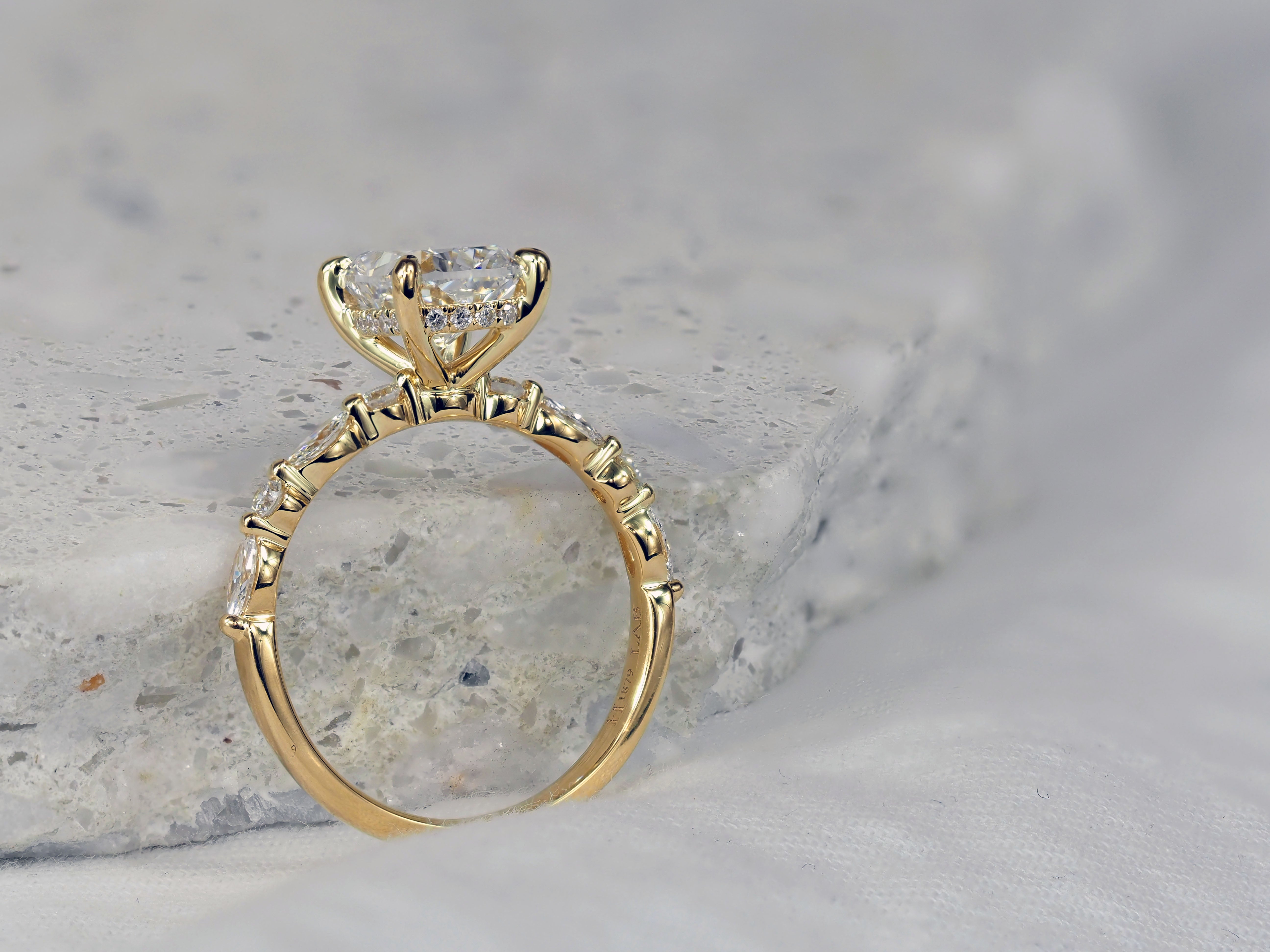18ct Yellow Gold Lab-Grown Diamond Cushion Cut Engagement Ring, 2.33ct Centre