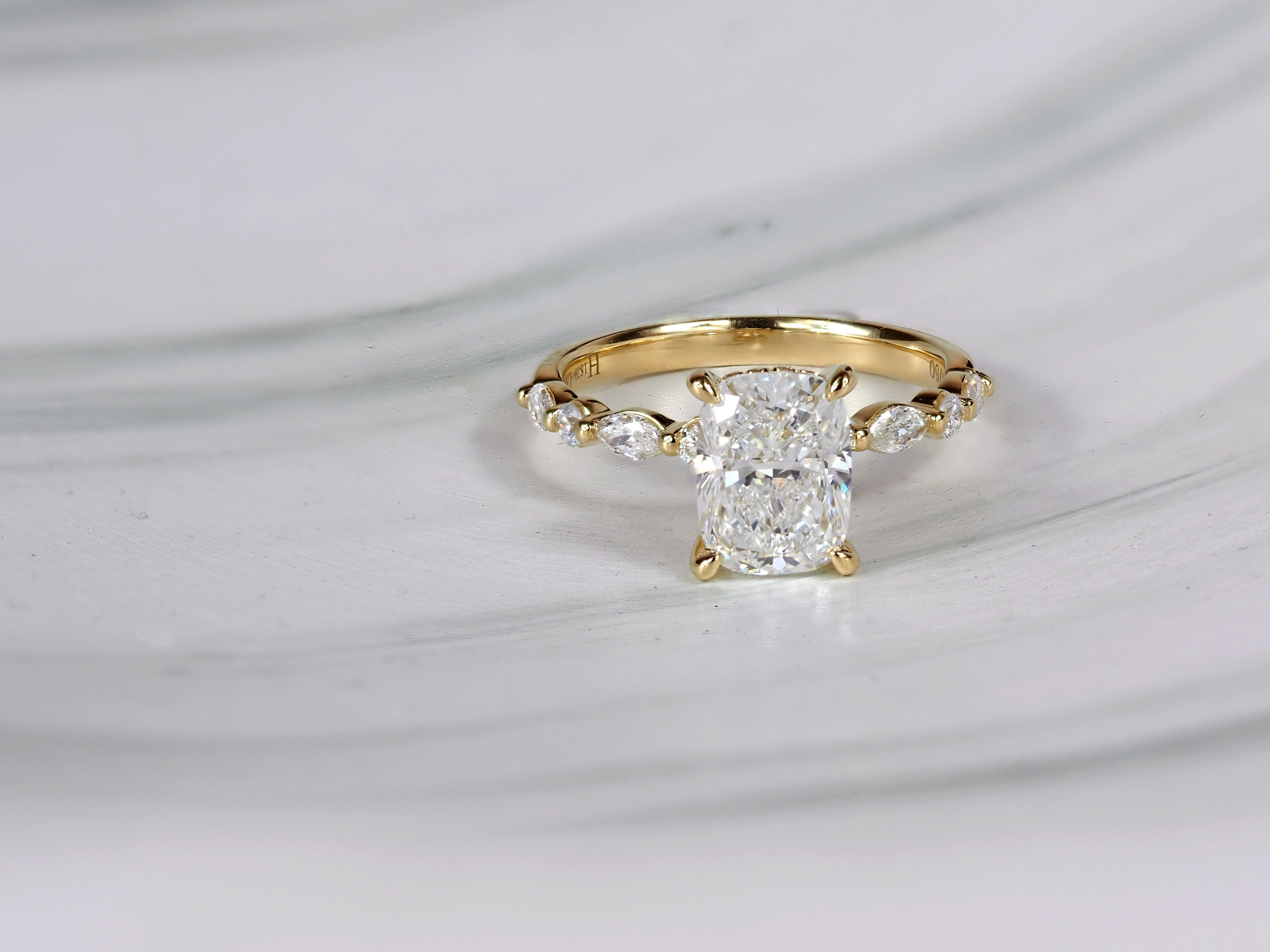 18ct Yellow Gold Lab-Grown Diamond Cushion Cut Engagement Ring, 2.33ct Centre