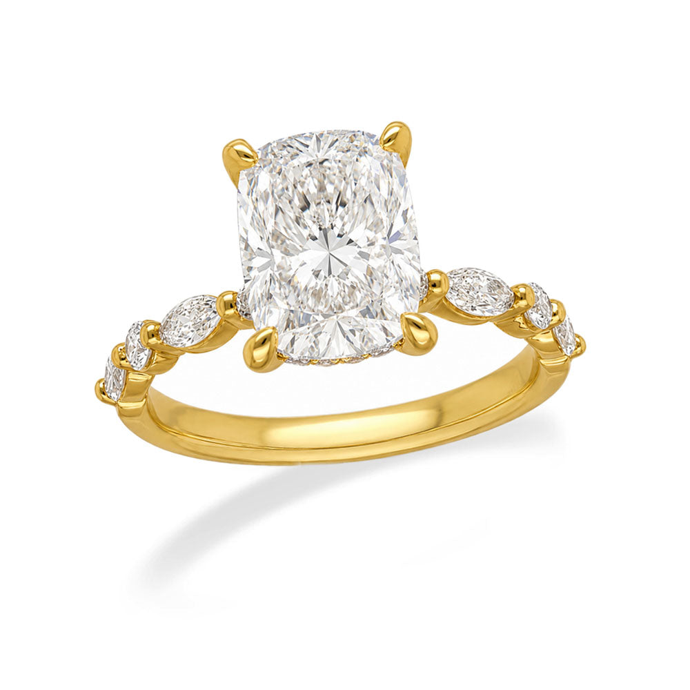 18ct Yellow Gold Lab-Grown Diamond Cushion Cut Engagement Ring, 2.33ct Centre