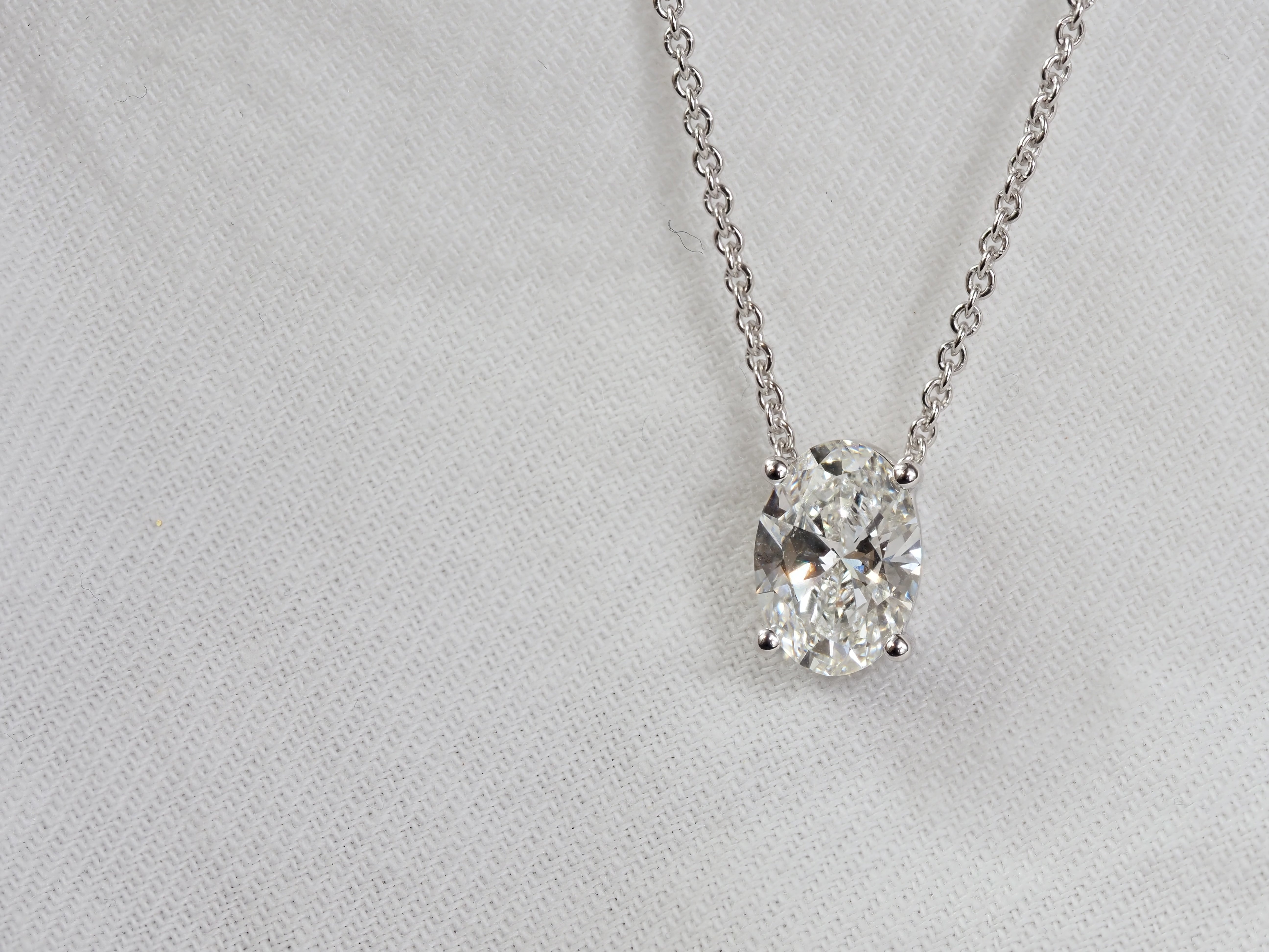 9ct White Gold Oval Lab-Grown Diamond Slider Pendant, 1.54ct