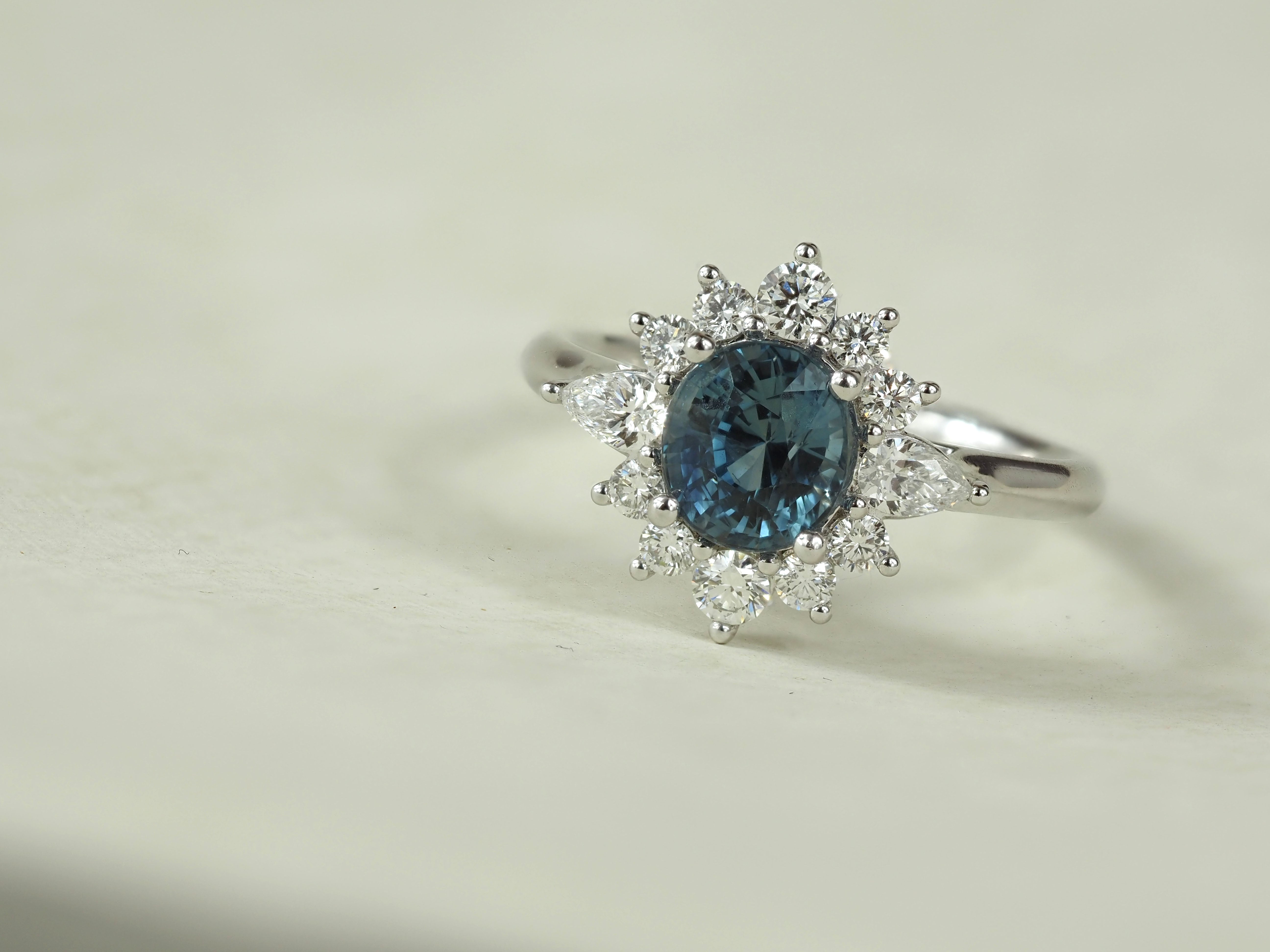 18ct White Gold 1.86 carat Montana Sapphire and Diamond ring