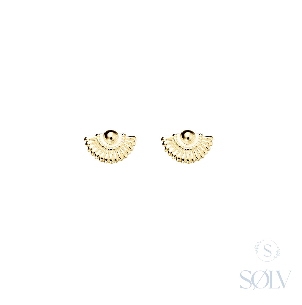 Solv Sterling Silver Gold Plated Hald Shell Stud Earrings