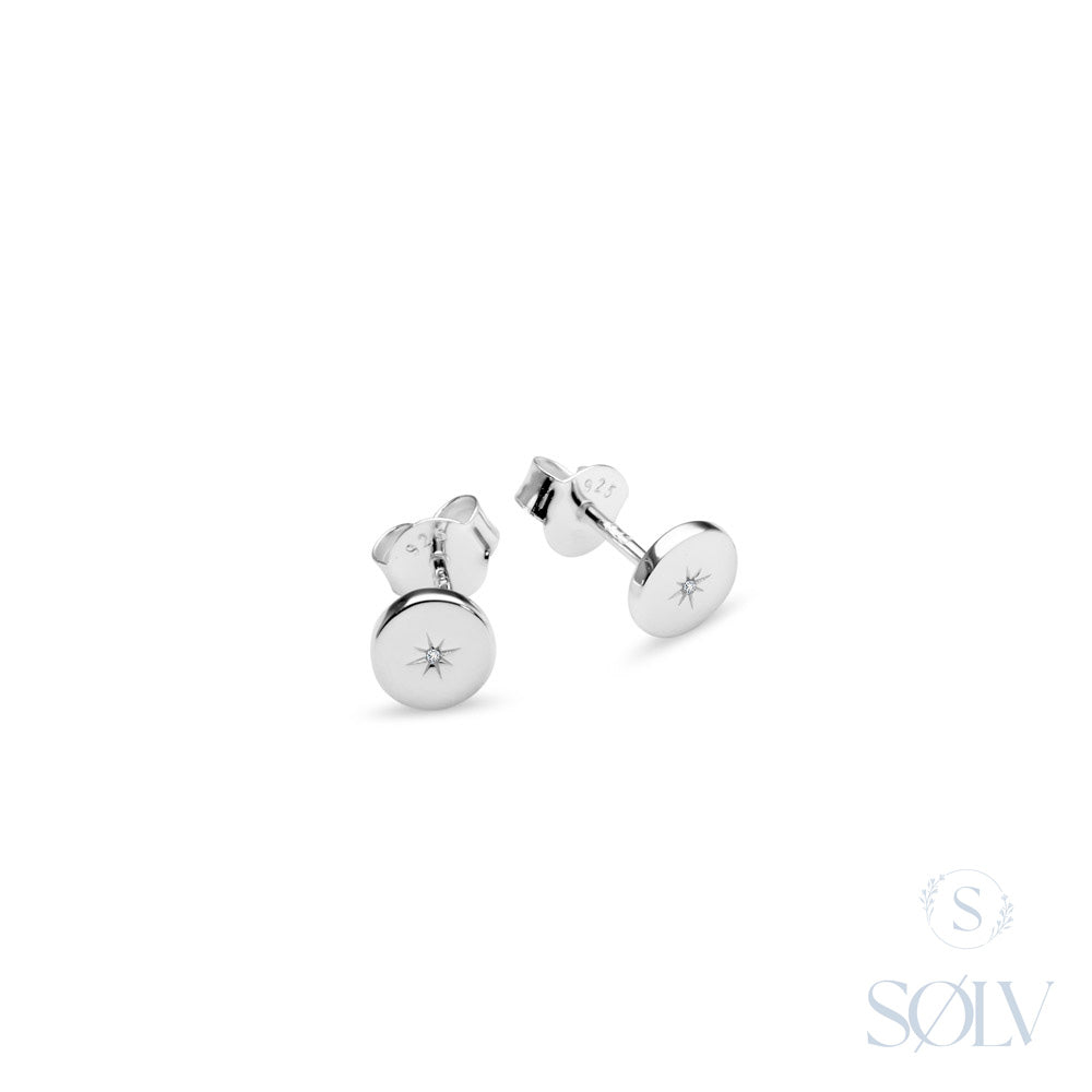 Solv Sterling Silver Flat Disc Stud Earrings