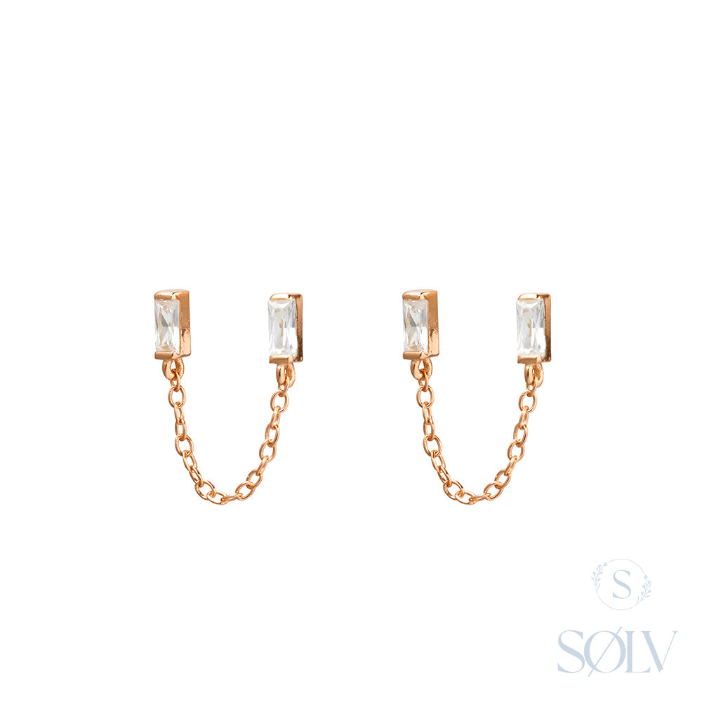 Solv Sterling Silver Gold Plated Double Stud Earrings