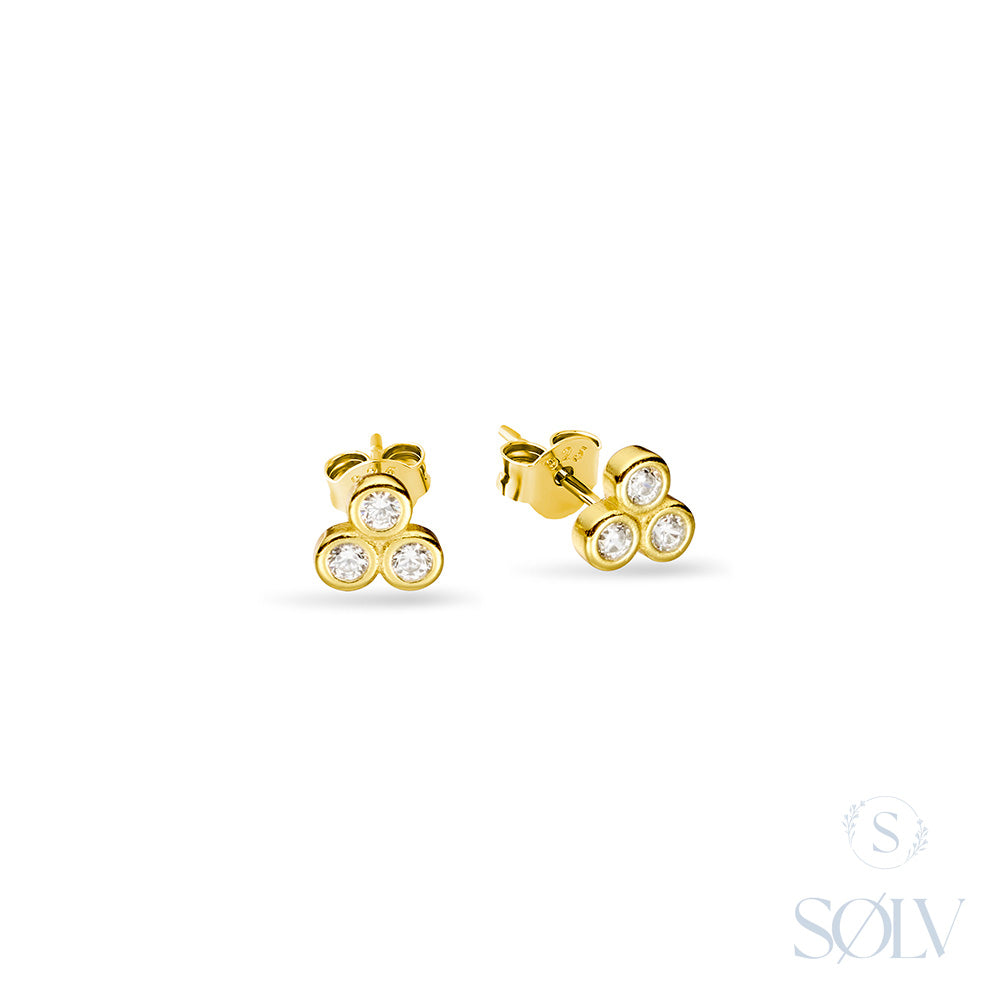 Solv Sterling Silver Gold Plated Cubic Zirconia Stud Earrings