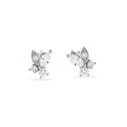 Solv Sterling Silver Cluster Cubic Zirconia Stud Earrings
