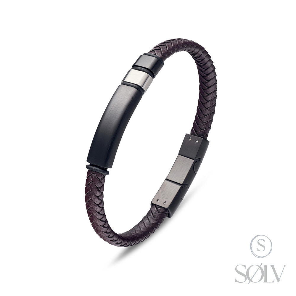 Solv Stainless Steel Leather Bracelet, 21cm