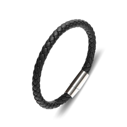 Solv Stainless Steel Black Leather Bracelet