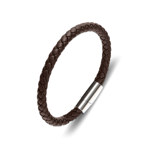 Solv Stainless Steel Brown Leather Bracelet
