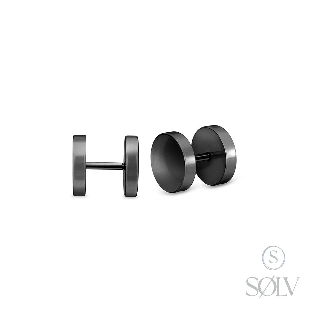 Solv Stainless Steel Black Plated Disc Flat Back Stud Earrings