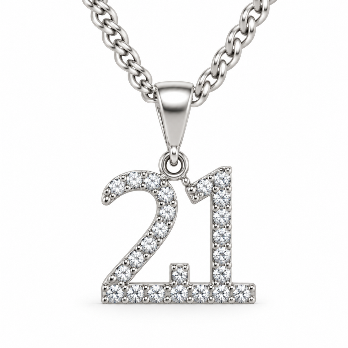 9ct White Gold Number 21 Pendant