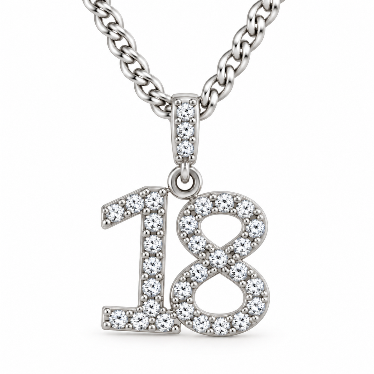 9ct White Gold Number 18 Pendant