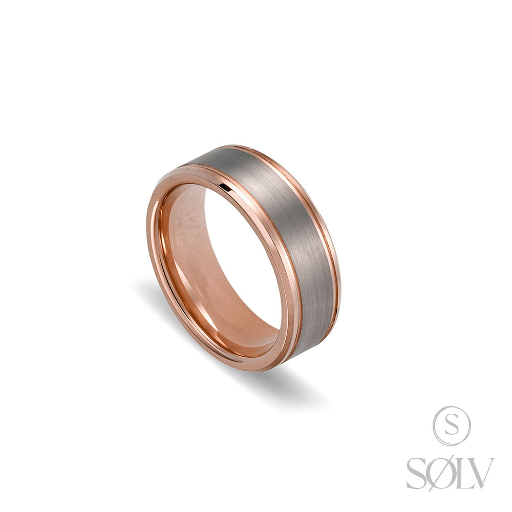 Solv Tungsten Grey and Rose Gold Plating Ring, Size 12