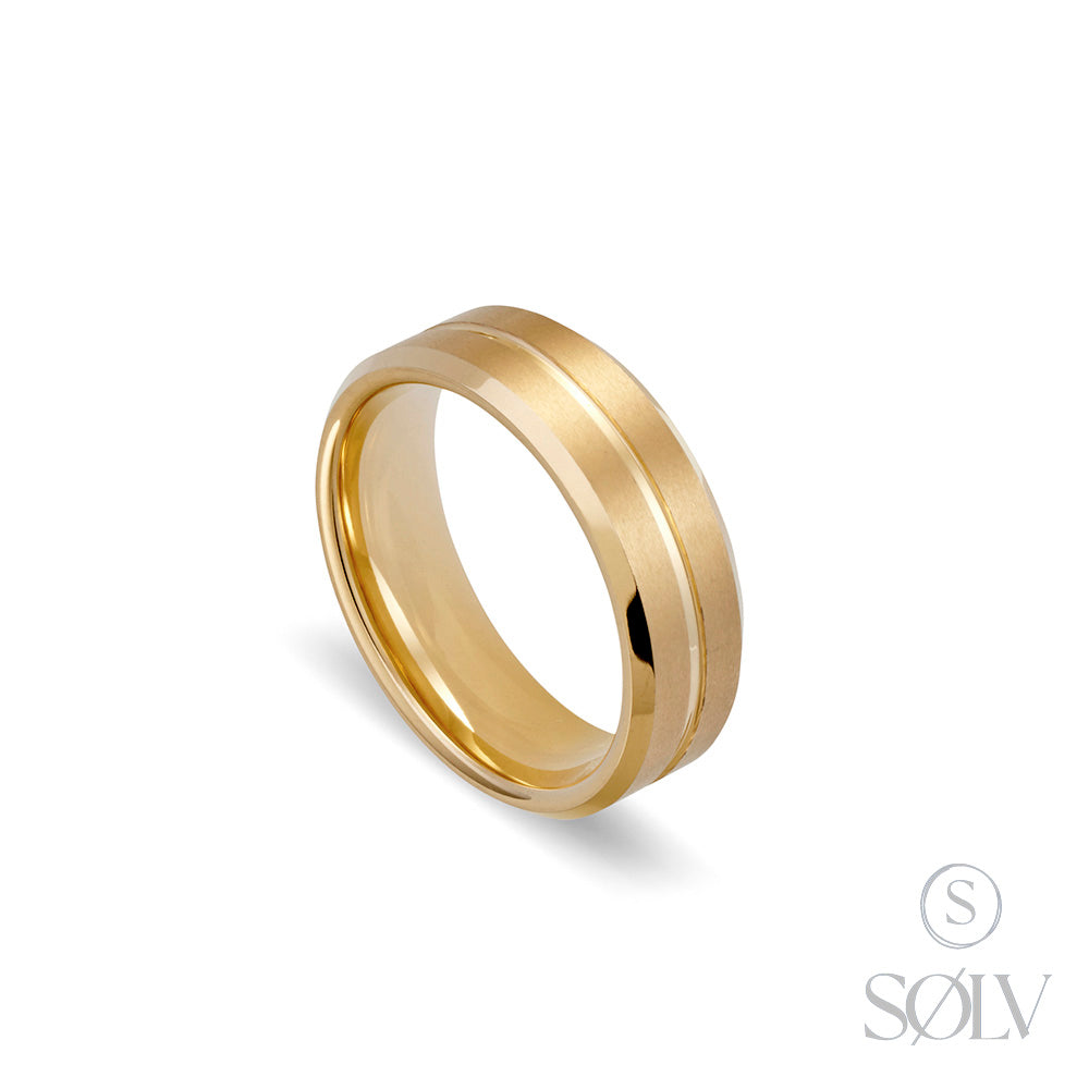 Solv Tungsten Yellow Gold Plated Detailed Ring, Size 9