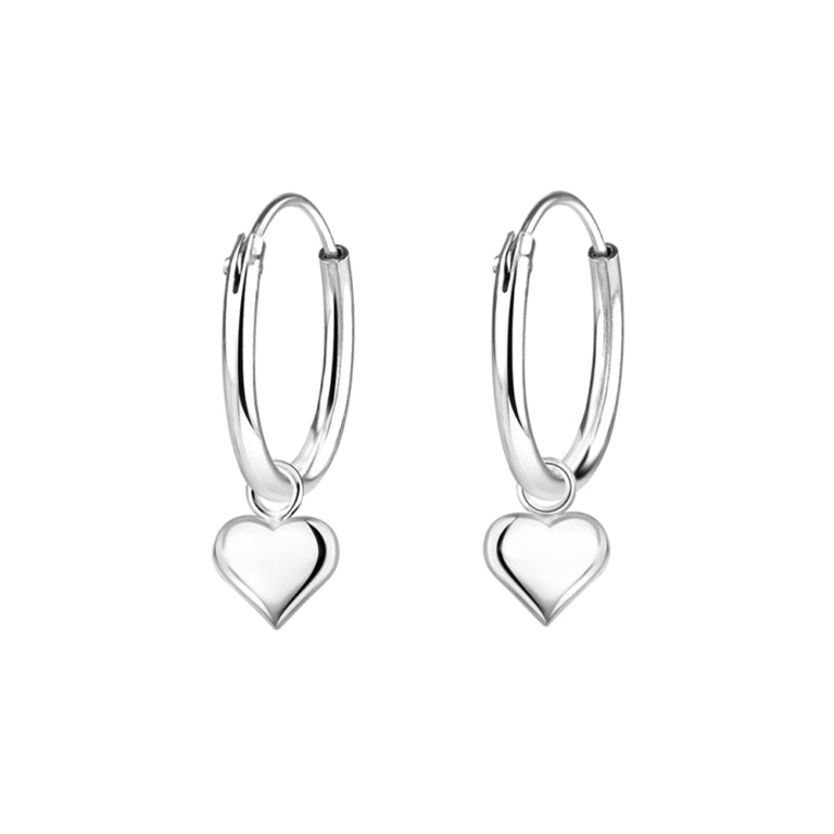 Solv Sterling Silver Heart Drop Huggie Earrings