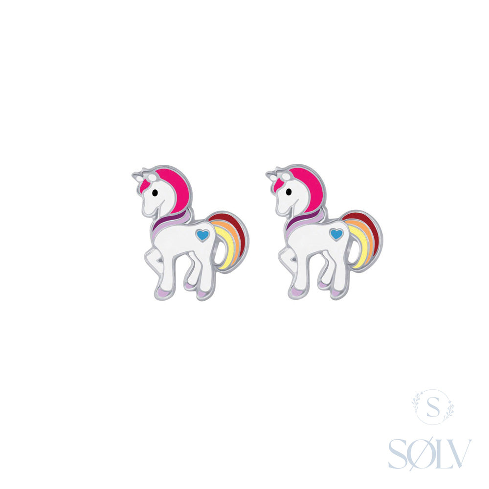 Solv Sterling Silver Unicorn Stud Earrings