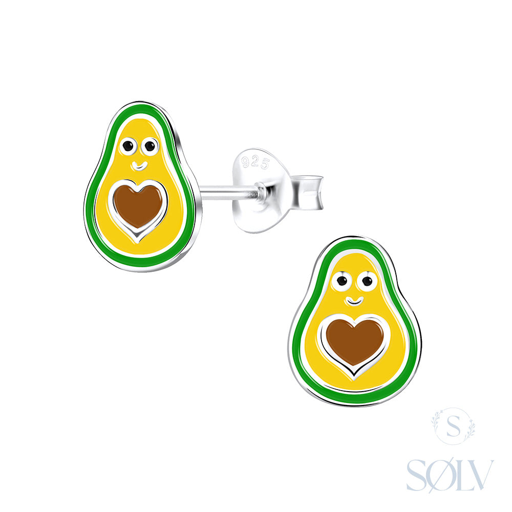Solv Sterling Silver Enamel Avocado Stud Earrings