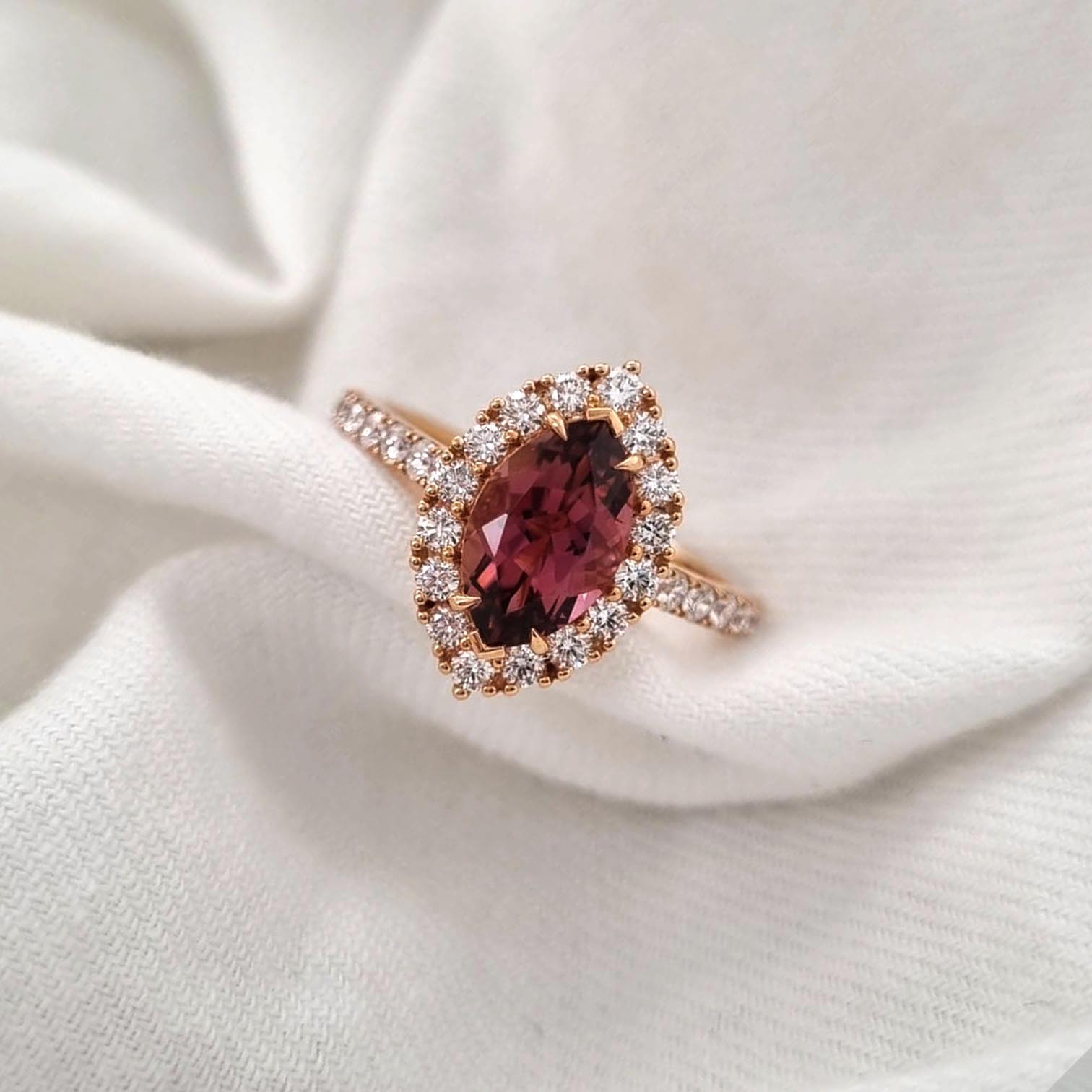 18ct Rose Gold Pink Tourmaline & Diamond Ring, 1.33ct centre