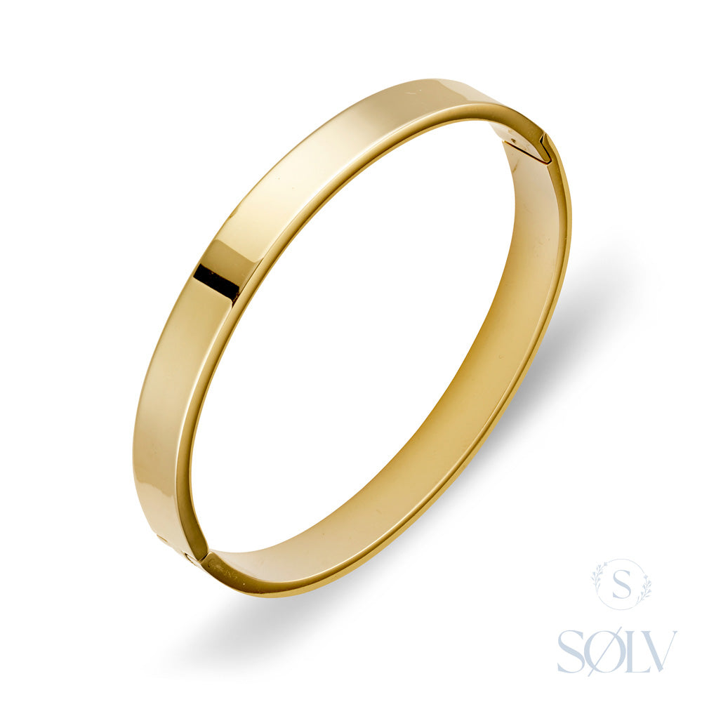 Solv Stainless Steel Gold Plated Flat Hinge Bangle, 60mm