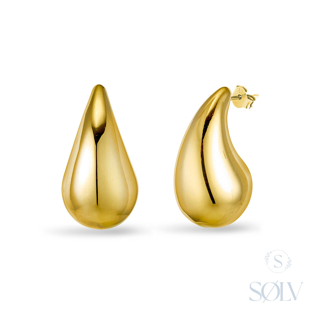 Stainless Steel Yellow Gold Plated Teardrop Stud Earrings