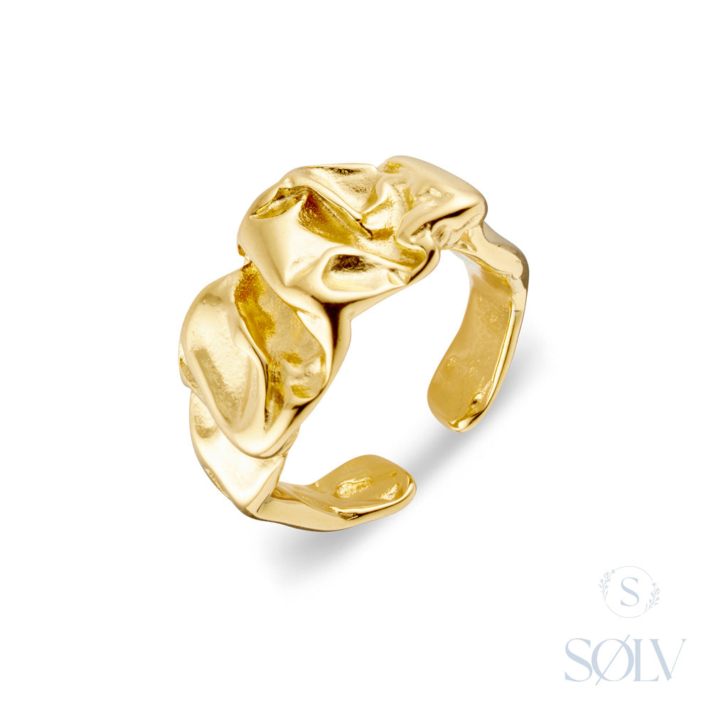 Solv Stainless Steel Gold Plated Abstract Ring, Size 7