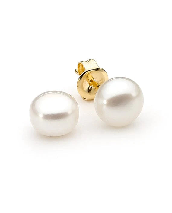 9ct Yellow Gold 11mm Button Freshwater Pearl stud earrings