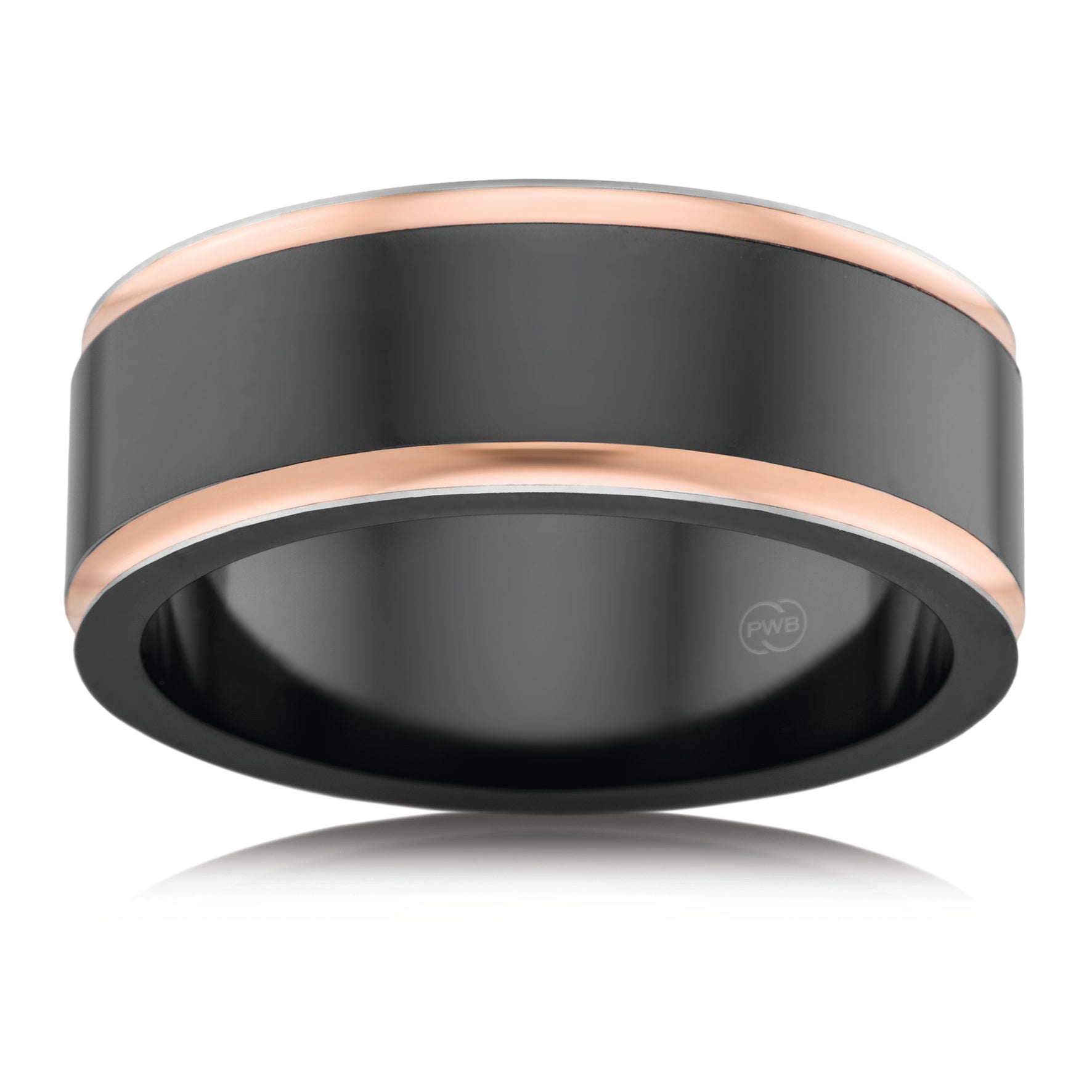9ct Rose Gold and Zirconium Wedding band, size T