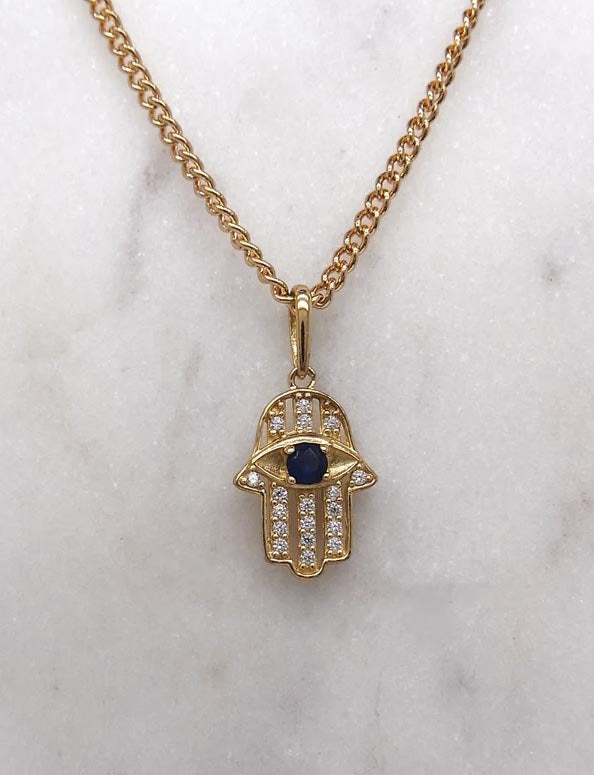 9ct Sapphire & Cubic Zirconia Hamsa pendant