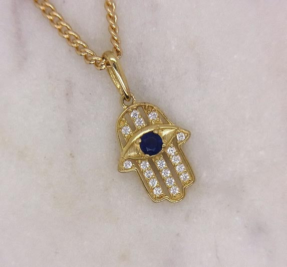 9ct Sapphire & Cubic Zirconia Hamsa pendant