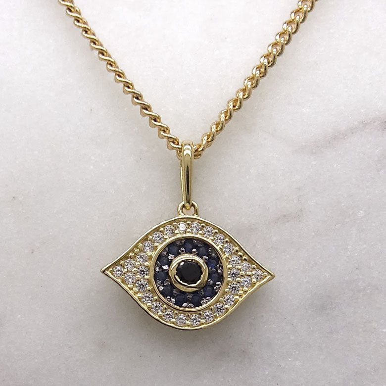 9ct sapphire & cubic zirconia evil eye pendant