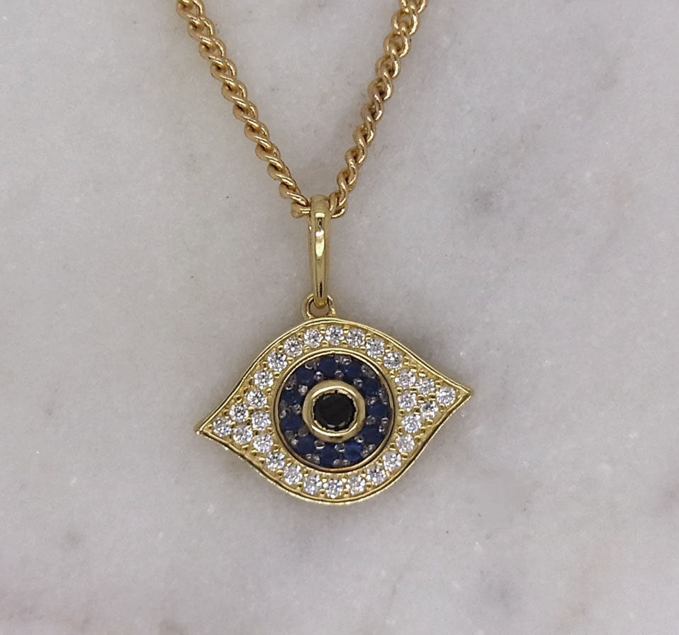 9ct sapphire & cubic zirconia evil eye pendant