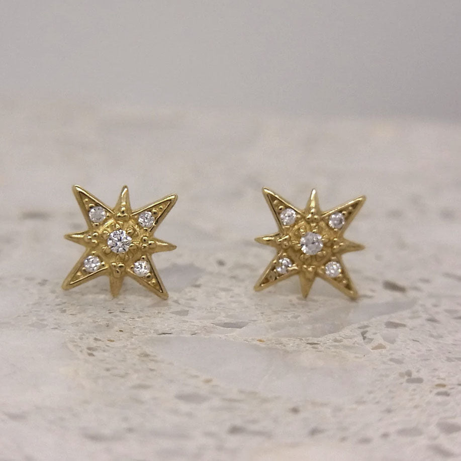 9ct Yellow Gold Cubic Zirconia Star Stud Earrings