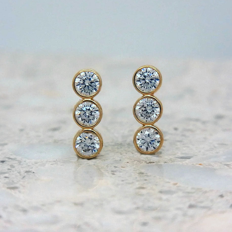 9ct yellow cubic zirconia bezel bar studs