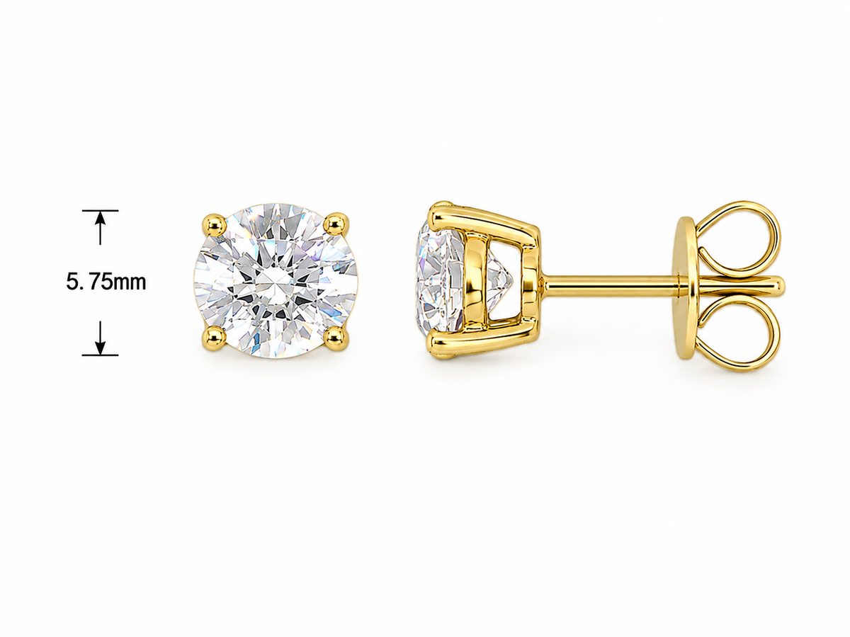 9ct Yellow Gold Lab-Grown Diamond Stud Earrings, 1.54ct Total