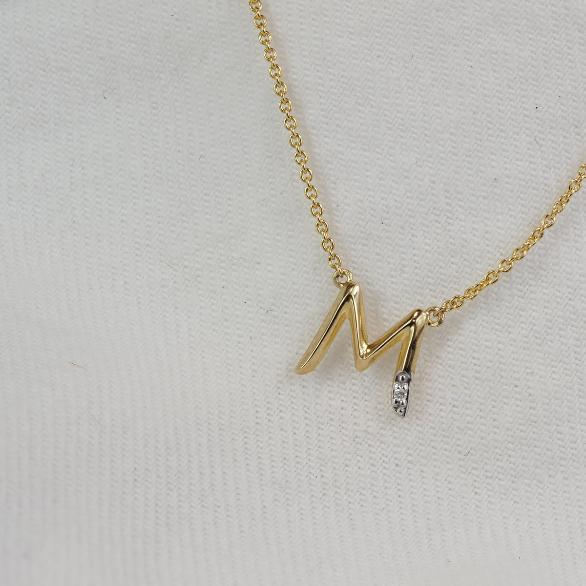 9ct Yellow Gold Diamond set Initial 'M' necklet