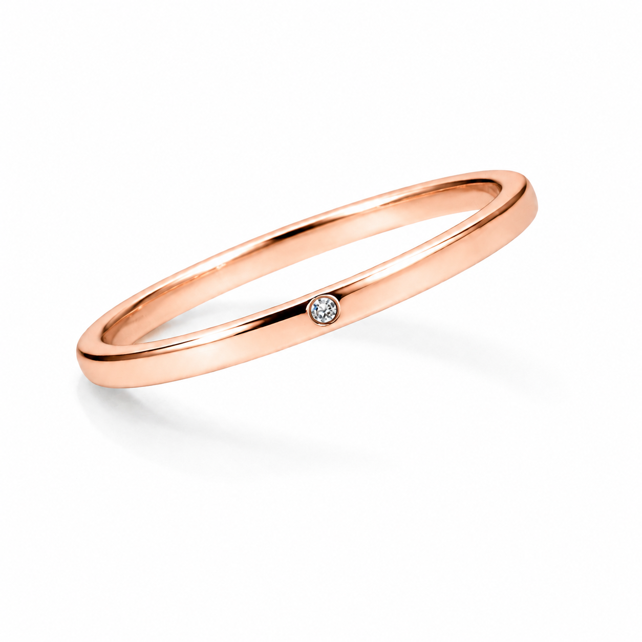9ct Rose Gold Hammered Set Diamond Ring, 0.01ct
