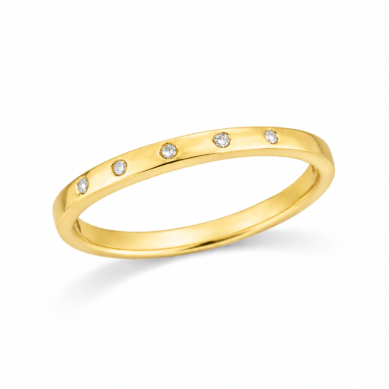 9ct Yellow Gold Hammered Set Diamond Ring, 0.05ct Total