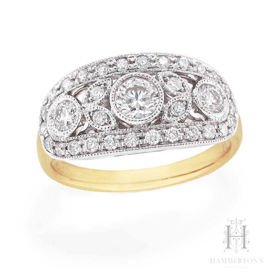 18ct Yellow and White Gold Vintage art deco Diamond ring, 1.01 carats.