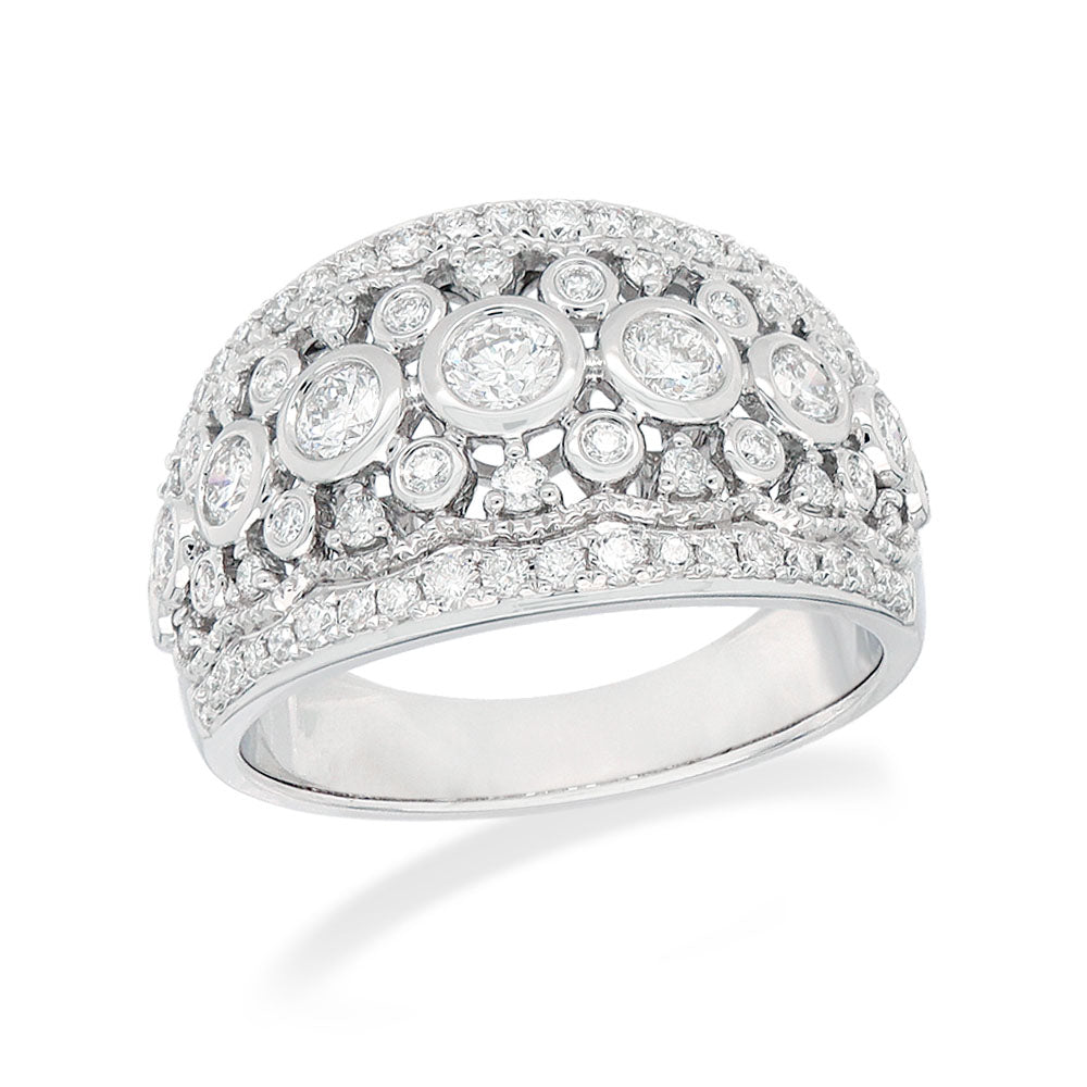 18ct White Gold Filigree Diamond Dress Ring, 1.01 carats total.