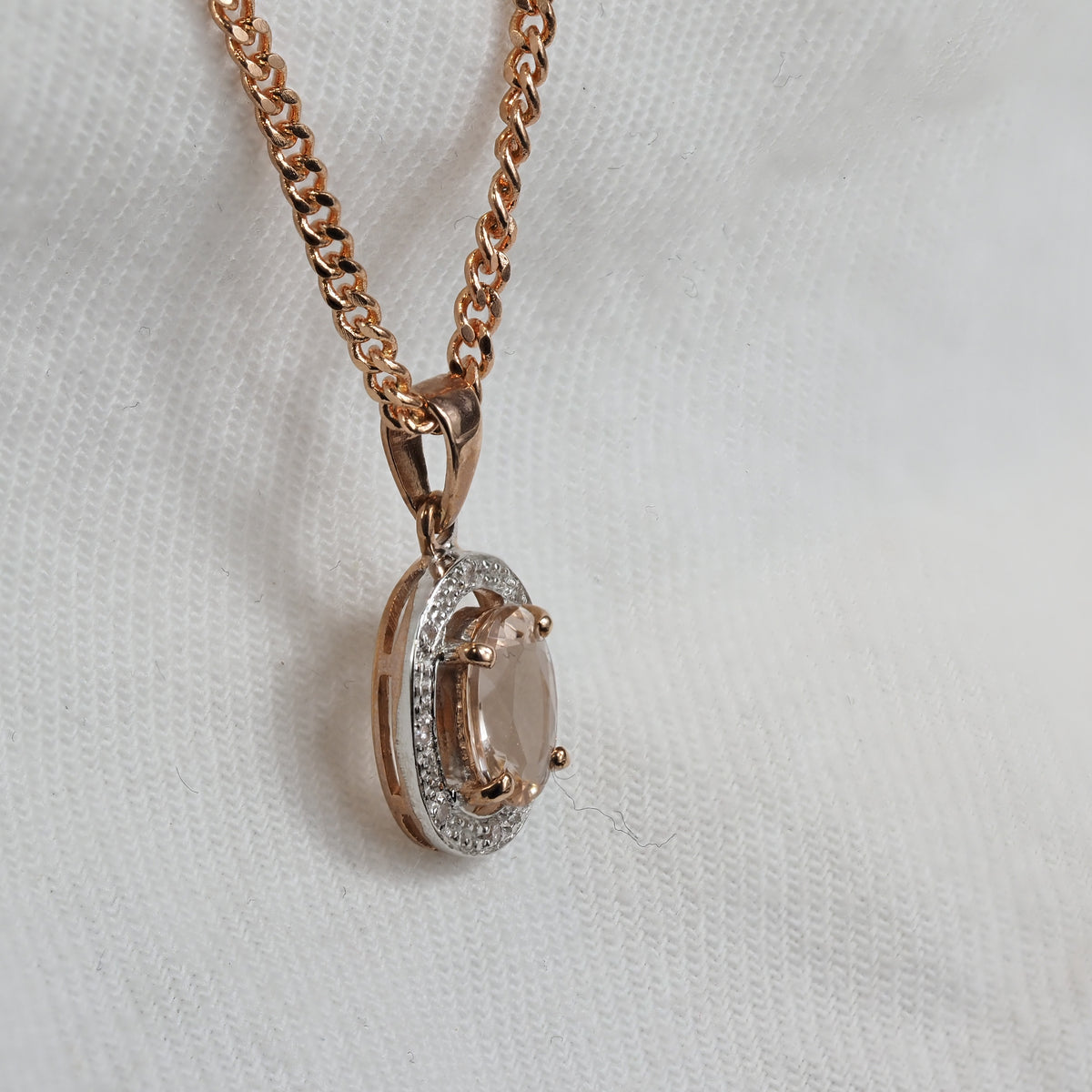 9ct Rose Gold Morganite and Diamond Pendant