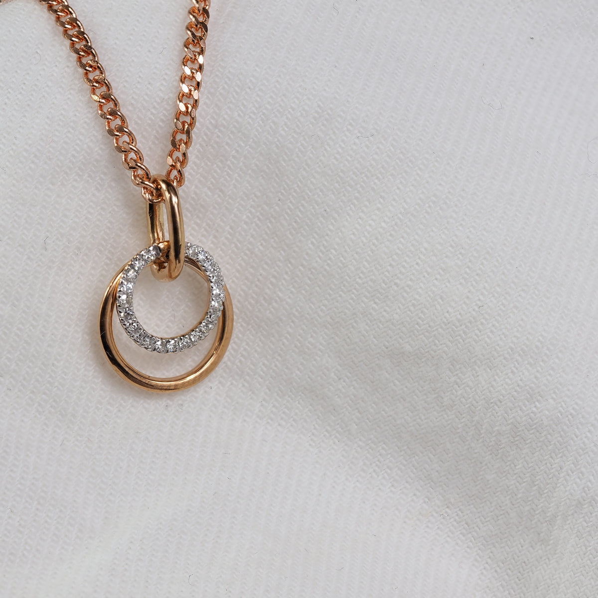 9ct Rose Gold Double Circle Diamond Pendant
