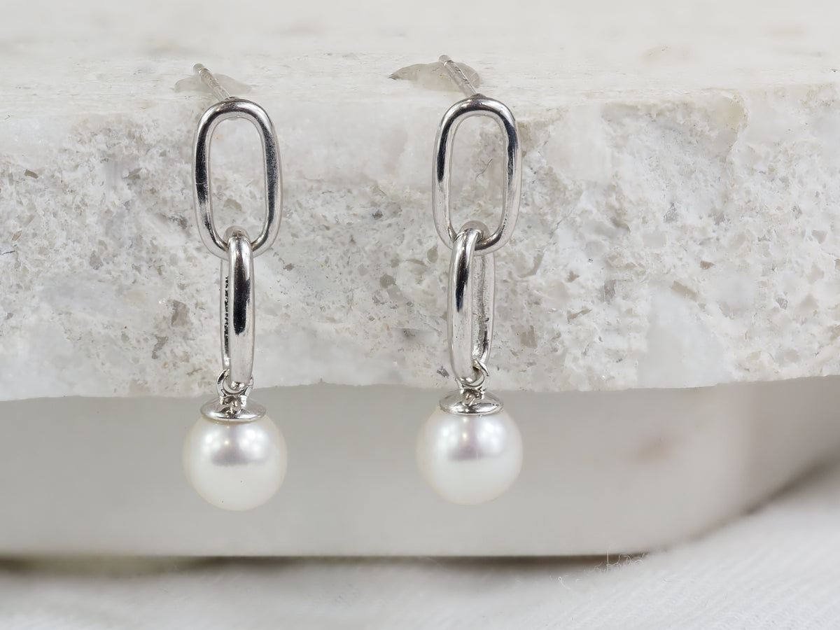 9ct White Gold Pearl Drop Earrings
