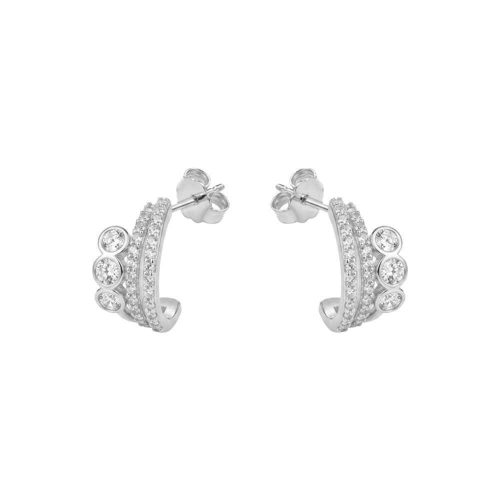 Solv Sterling Silver Triple Half-Hoop Cubic Zirconia Earrings