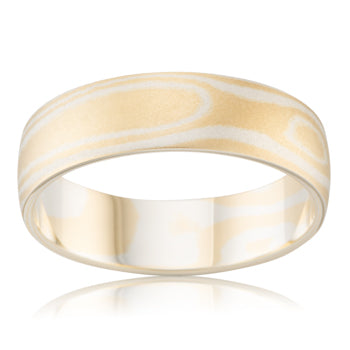 9ct Yellow and White Gold 6mm Mokume Gane Wedding Band, size U